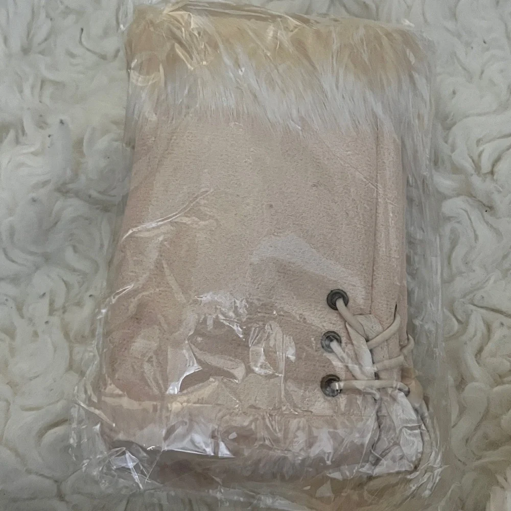 Beige Fingerless Gloves with Fur